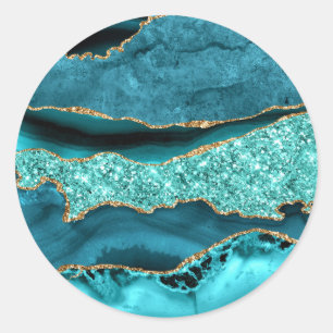 Rond Sticker en marbre bleu turquoise Parties scintilla