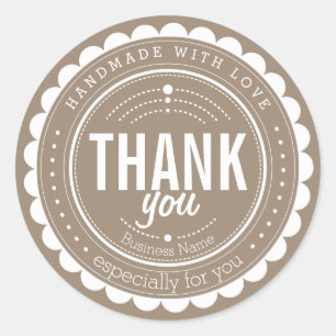 Rond Sticker en Merci artisanal Chic Beige Tan Blanc