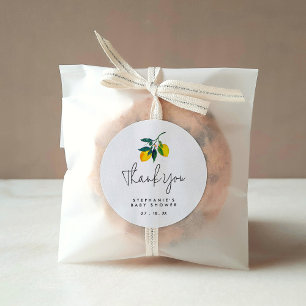 Rond Sticker en Merci Baby shower citron aquarelle