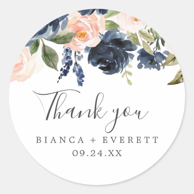 Rond Sticker en Merci blanc Blush & Navy (Devant)