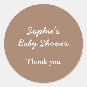 Rond Sticker en Merci Brown baby shower