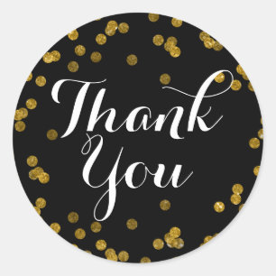 Rond Sticker en Merci Confetti Parties scintillant Noir