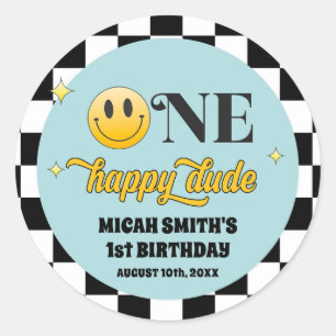 Rond Sticker en Merci d'anniversaire Retro One Happy Du