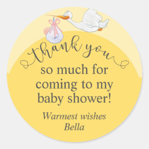 Rond Sticker en Merci de Baby shower jaune