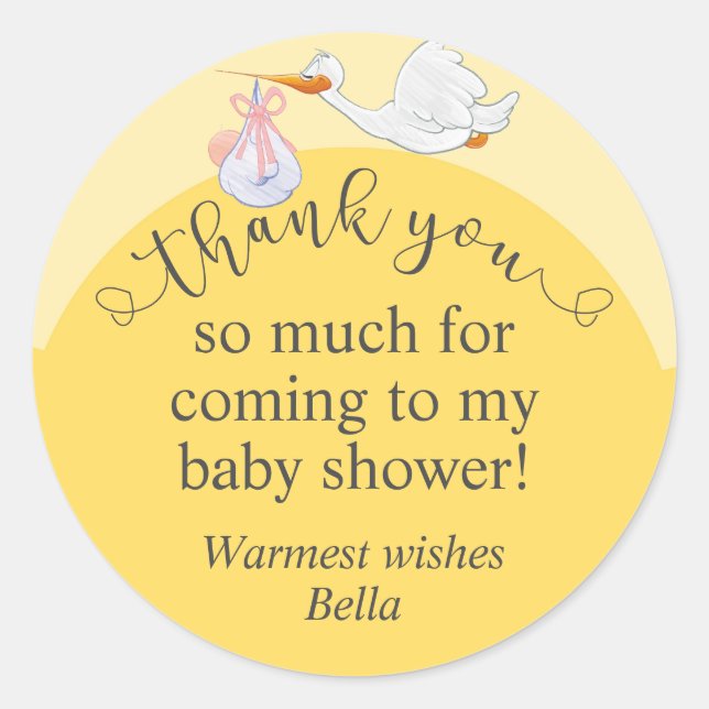 Rond Sticker en Merci de Baby shower jaune (Devant)