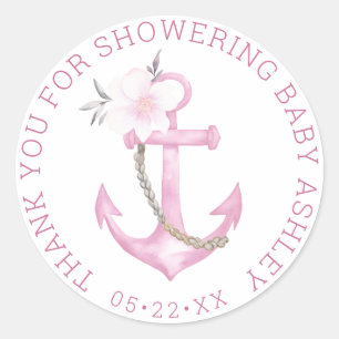 Rond Sticker en Merci de Baby shower nautique   Plat ro