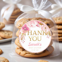 Sticker en Merci de Baby shower rose