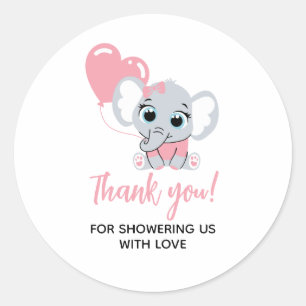 Rond Sticker en Merci de Baby shower rose éléphant