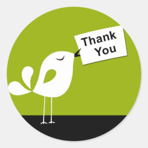 Rond Sticker en Merci de Birdy mignonne (olive)
