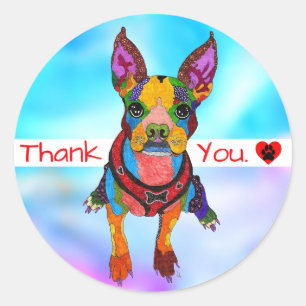 Rond Sticker en Merci de Boston Terrier joli et coloré