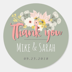 Rond Sticker en Merci de bouquet chic doux