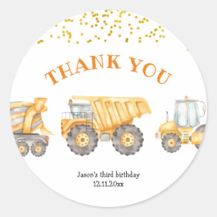 Rond Sticker en Merci de camion de construction jaune