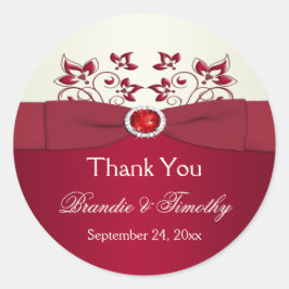 Rond Sticker en Merci de fleurs rouge et ivoire