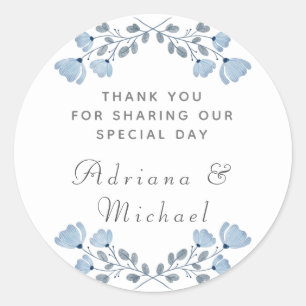 Rond Sticker en Merci de Mariage bleu Dusty