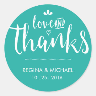 Rond Sticker en Merci de Mariage de script bleu turquoi