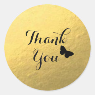 Rond Sticker en Merci de papillon Gold Foil