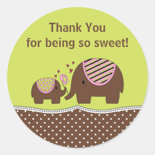 Rond Sticker en Merci d'éléphant vert et Brown