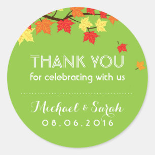 Rond Sticker en Merci Feuille Lime Green Automne