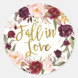 Rond Sticker en Merci Floral Gold et Red Marsala