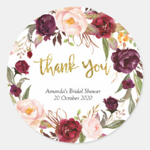 Rond Sticker en Merci Floral Gold et Red Marsala