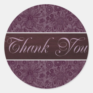 Rond Sticker en Merci floral prune/Sceau