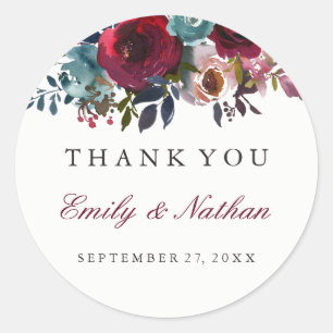 Rond Sticker en Merci Mariage à aquarelle rouge