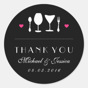 Rond Sticker en Merci Mariage à cuillère blanche noire