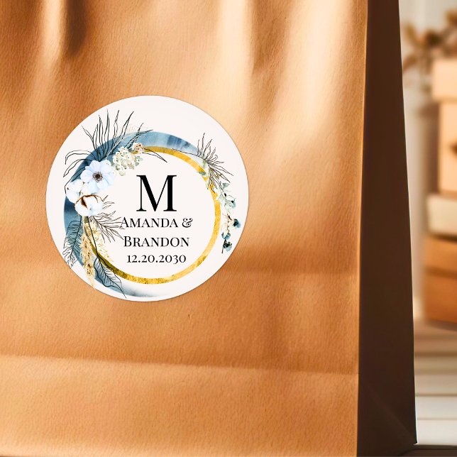 Rond Sticker en Merci Mariage BOHO Foliage (BOHO Foliage Wedding Thank You Sticker)