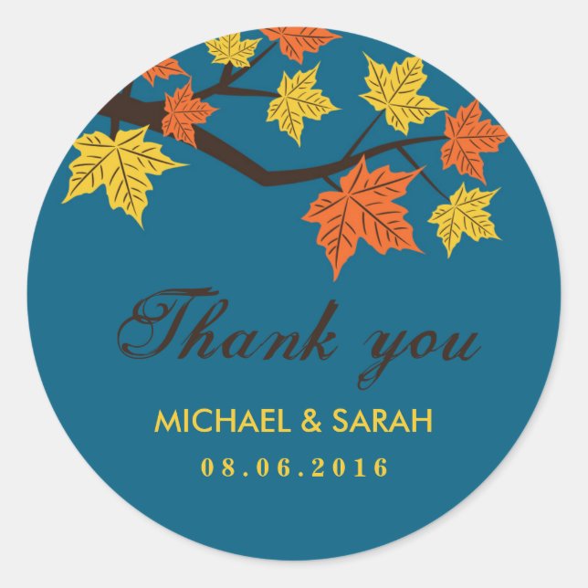 Rond Sticker en Merci Mariage de automne Feuille d'érab (Devant)