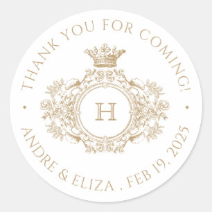 Rond Sticker en Merci Mariage Monogramme vintage or