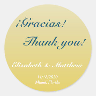 Rond Sticker en Merci Mariage Ombre d'or bilingue
