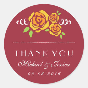 Rond Sticker en Merci Mariage rose jaune