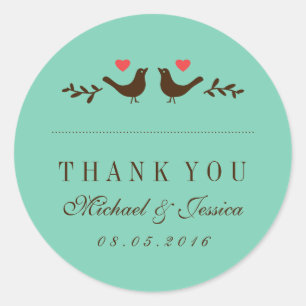 Rond Sticker en Merci Mariage rustique Inséparables ble