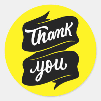 Rond Sticker en Merci minimaliste jaune et noir blanc