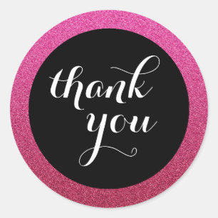 Rond Sticker en Merci noir Parties scintillant rose cha