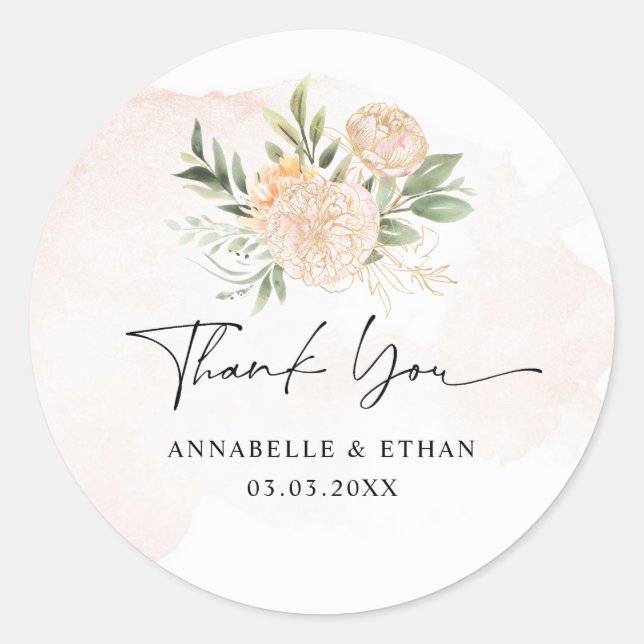 Rond Sticker en Merci pivoine et en or (Devant)
