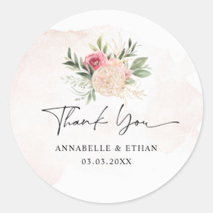 Rond Sticker en Merci pivoine et en or