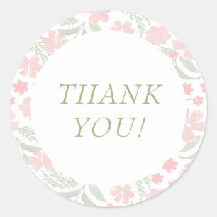 Rond Sticker en Merci rose Aquarelle