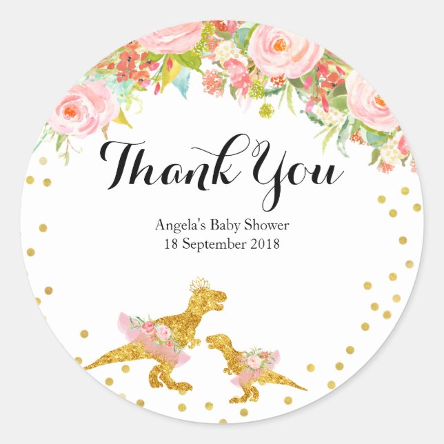 Rond Sticker en Merci rose Dino Or (Devant)