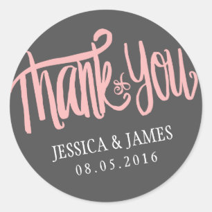 Rond Sticker en Merci rose gris avec police de calligra