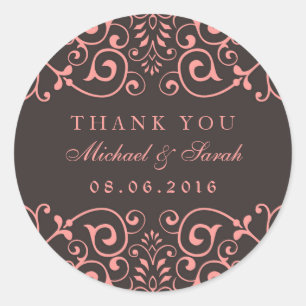 Rond Sticker en Merci rose gris victorien