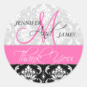 Rond Sticker en Merci rose Mariage damassé préféré