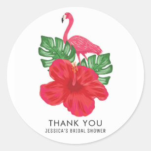 Rond Sticker en Merci tropical Hibiscus et Flamant rose