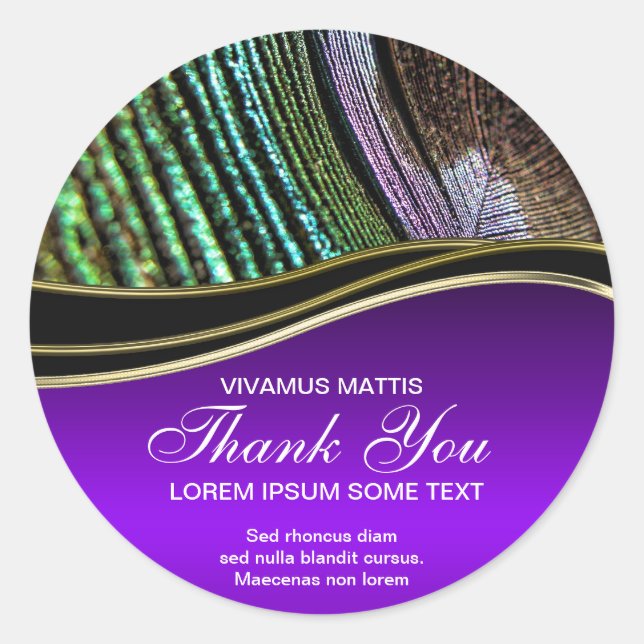Rond Sticker en Merci violet Abstrait Peacock Feather (Devant)