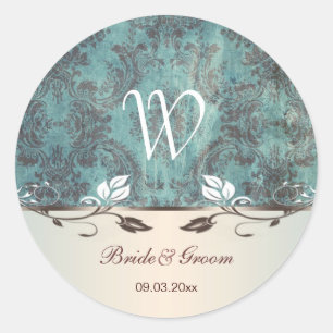 Rond Sticker en monogramme Mariage bleu-brun