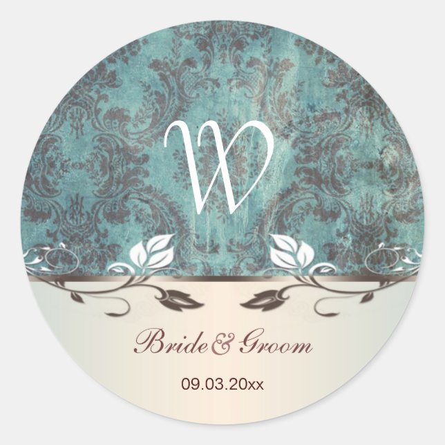 Rond Sticker en monogramme Mariage bleu-brun (Devant)