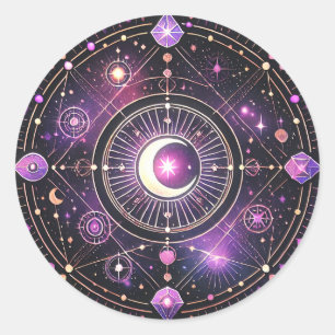 Rond Sticker en pierre céleste et lune Mystique