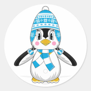 Rond Sticker en pingouin Casquette laineux