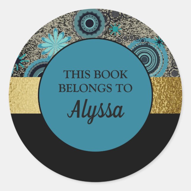 Rond Sticker en plaque de nom du livre Turquoise noir (Devant)