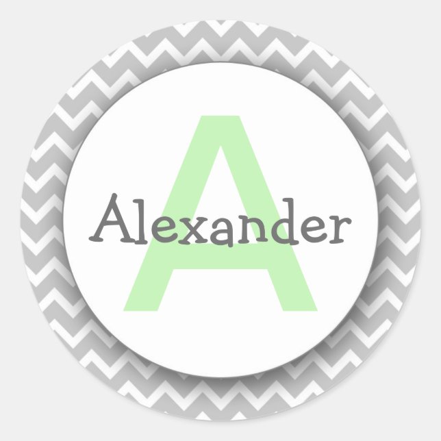 Rond Sticker en plaque monographique Chevron gris menth (Devant)